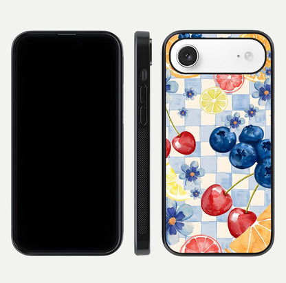 Citrus Bloom Joy Glass Case for iPhone Air  dual-view layout displaying colorful print and smooth edges