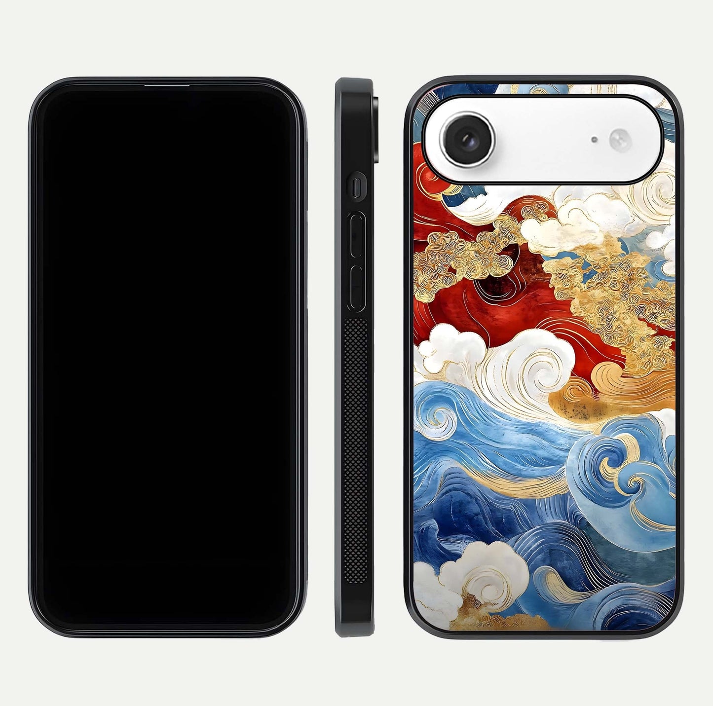 Colored Waves Glass Case for iPhone Air  front & back layout showing smooth edges and vivid print tones