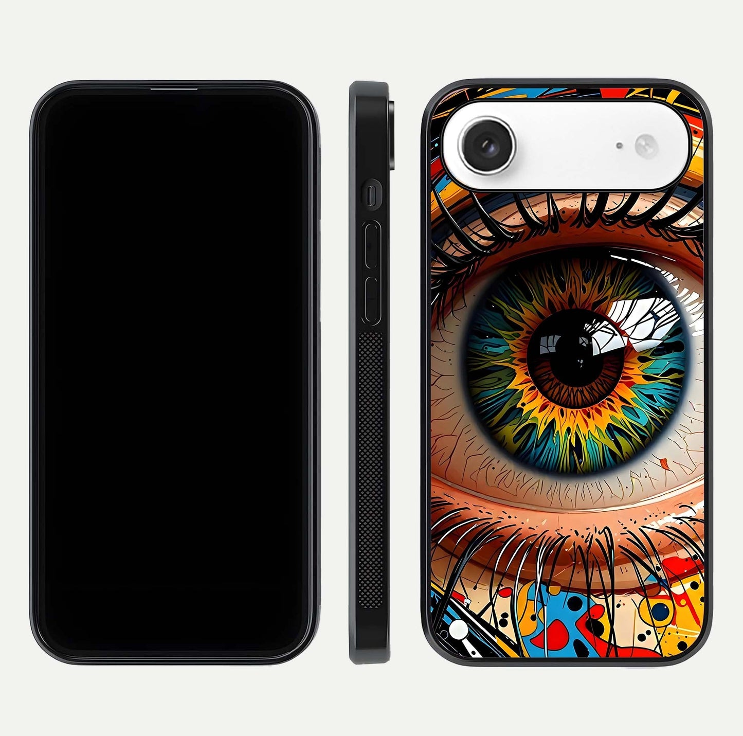 Colorful Eye Glass Case for iPhone Air  dual-view layout displaying vivid tones and smooth glass edges
