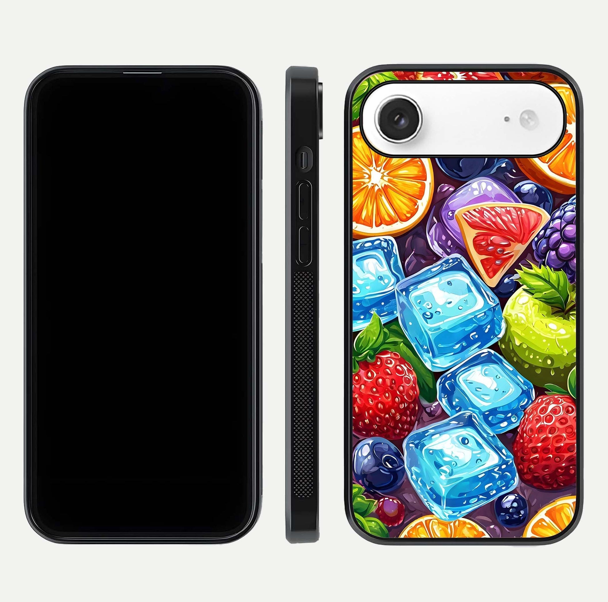Colorful Fruits with Ice Glass Case for iPhone Air  dual-view layout showing fresh tones and polished edges