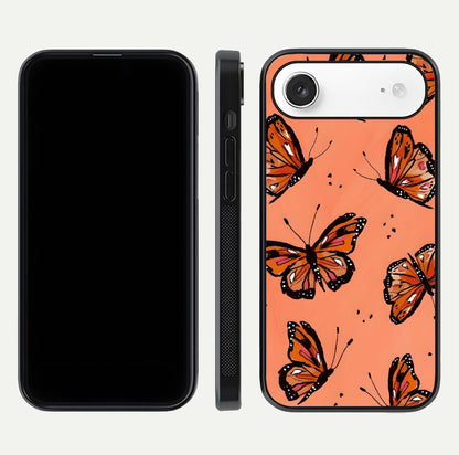 Coral Wing Butterfly Glass Case for iPhone Air  dual-view layout displaying soft floral tones and curved edges