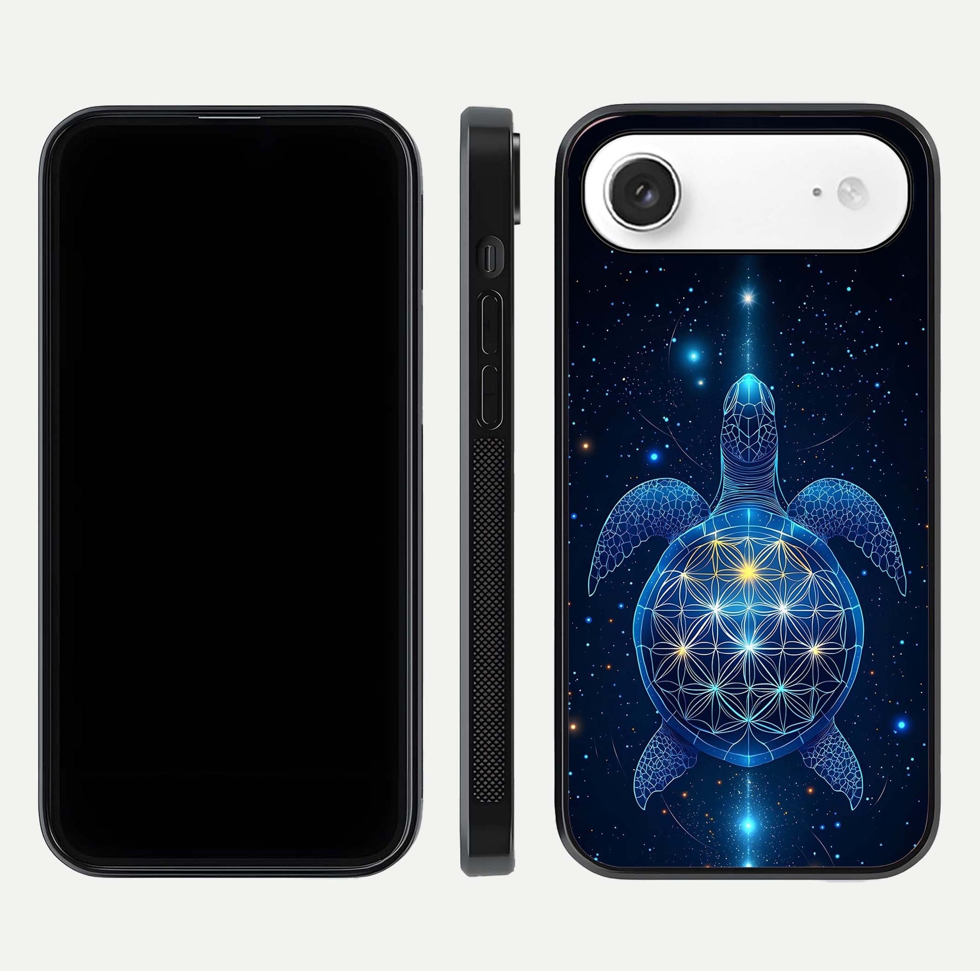 Crimson Blue Turtle Glass Case for iPhone Air  dual-view layout displaying ocean tones and HD finish