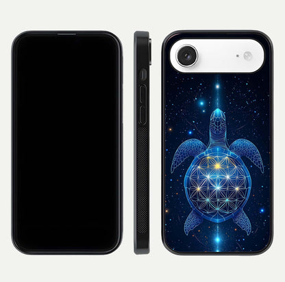 Crimson Blue Turtle Glass Case for iPhone Air  dual-view layout displaying ocean tones and HD finish
