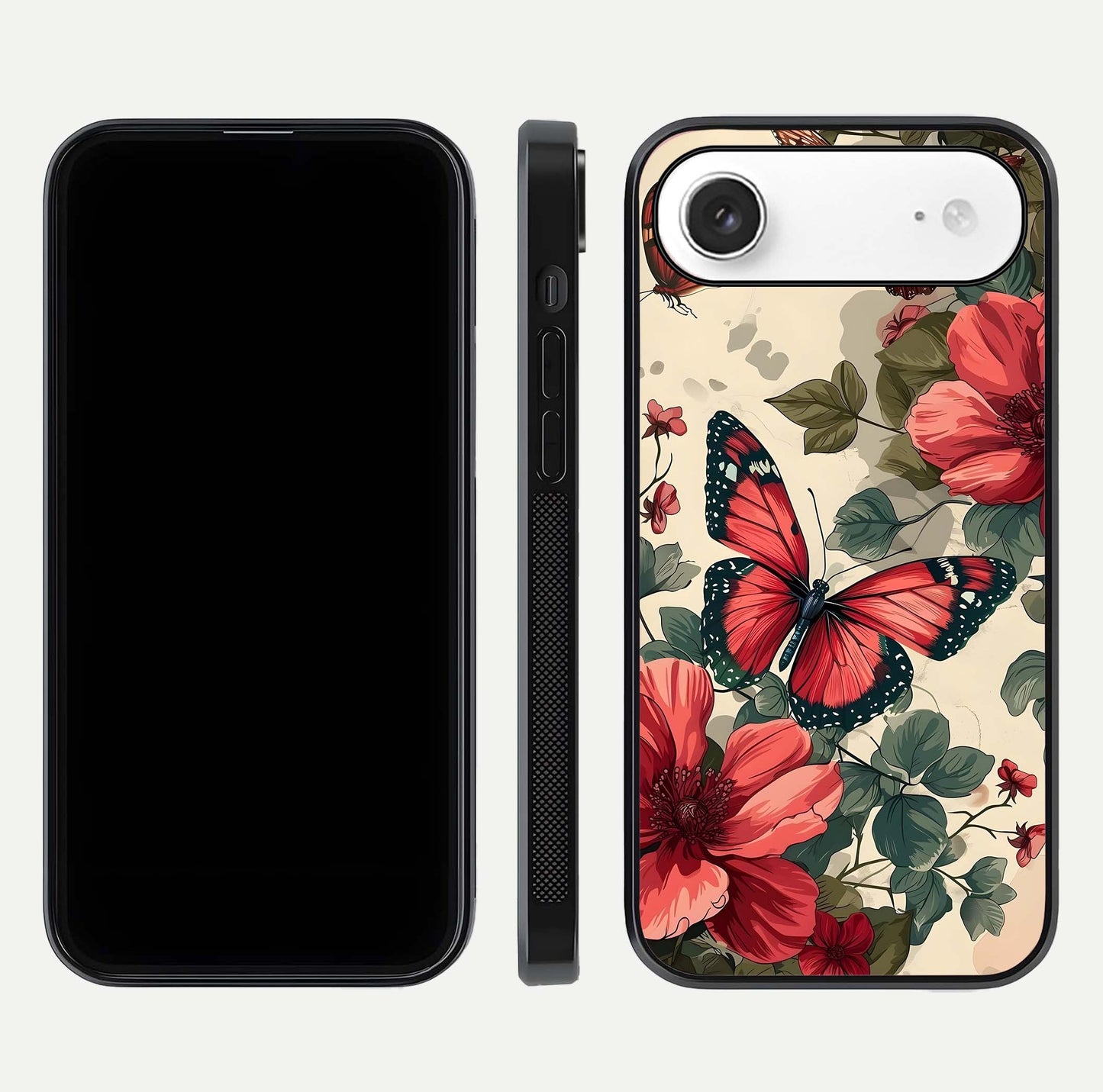 Crimson Butterfly Garden Glass Case for iPhone Air  dual-view layout displaying floral patterns and edge finish
