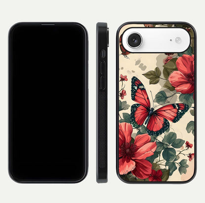Crimson Butterfly Garden Glass Case for iPhone Air  dual-view layout displaying floral patterns and edge finish