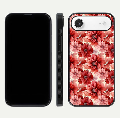 Crimson Love Petals Glass Case for iPhone Air  dual-view layout displaying floral charm and curved glass