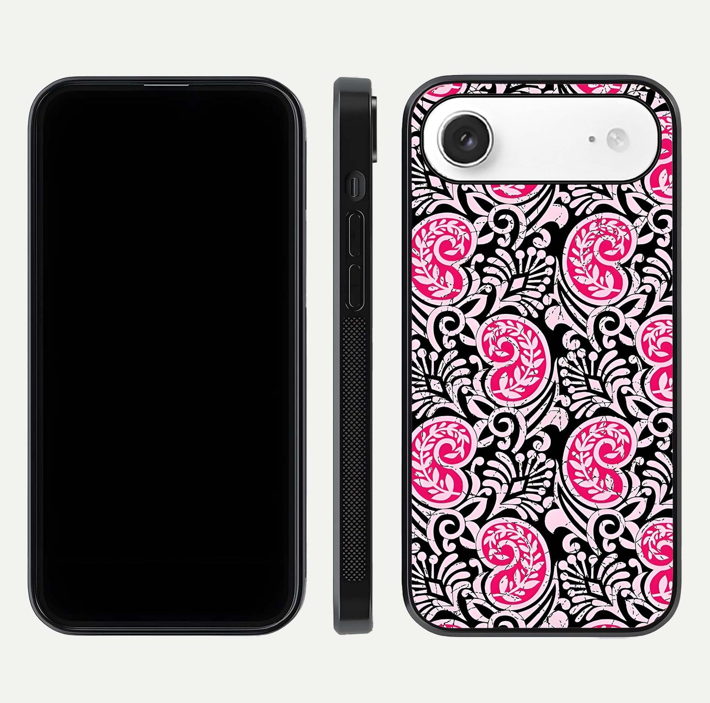 Crimson Paisley Charm Glass Case for iPhone Air  dual-view layout displaying HD print and curved polish