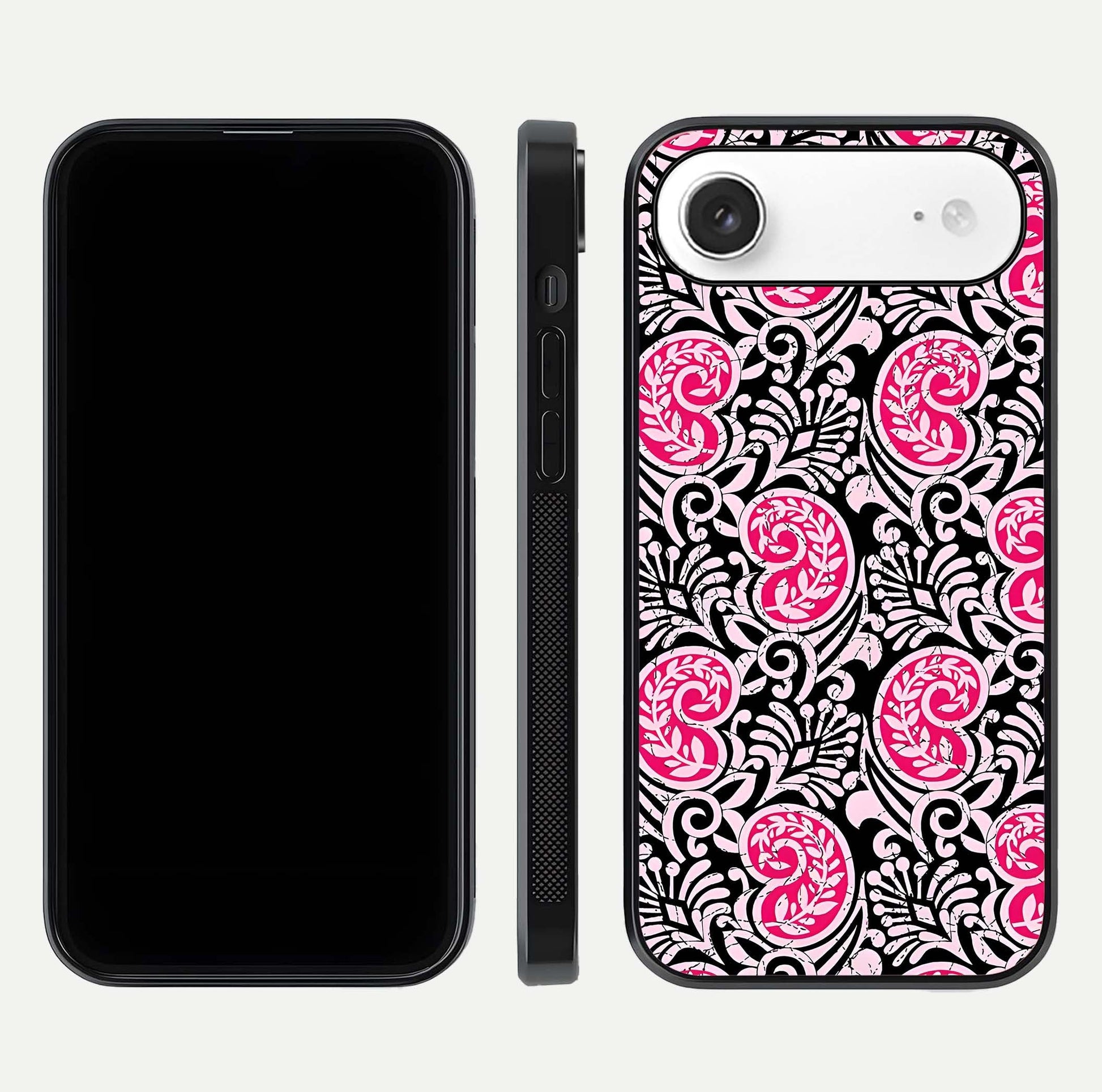 Crimson Paisley Charm Glass Case for iPhone Air  dual-view layout displaying HD print and curved polish