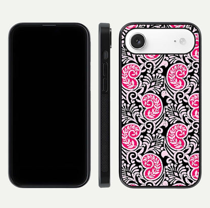 Crimson Paisley Charm Glass Case for iPhone Air  dual-view layout displaying HD print and curved polish