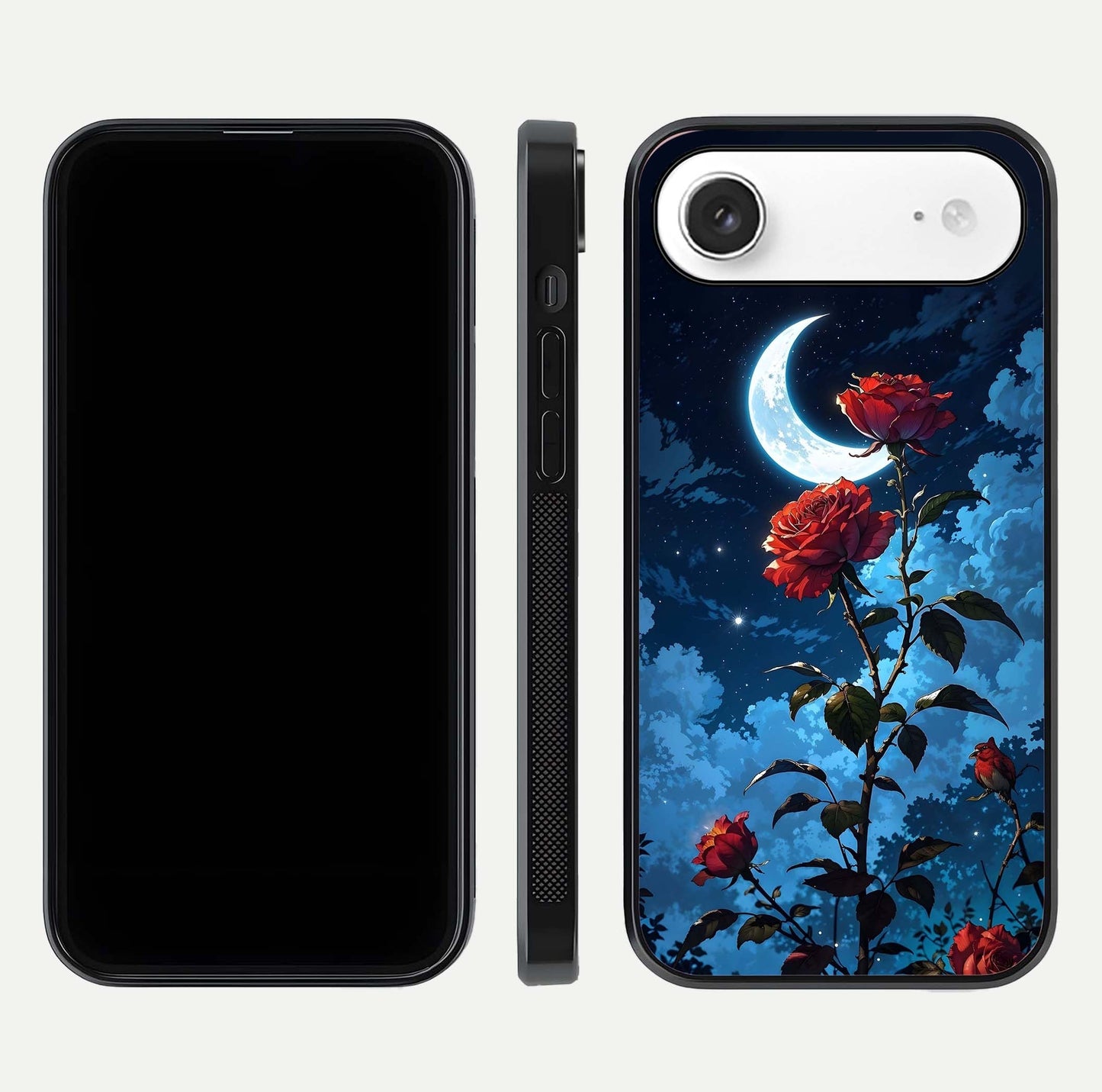 Crimson Rose Moon Glass Case for iPhone Air  dual-view layout displaying red tones and soft gloss