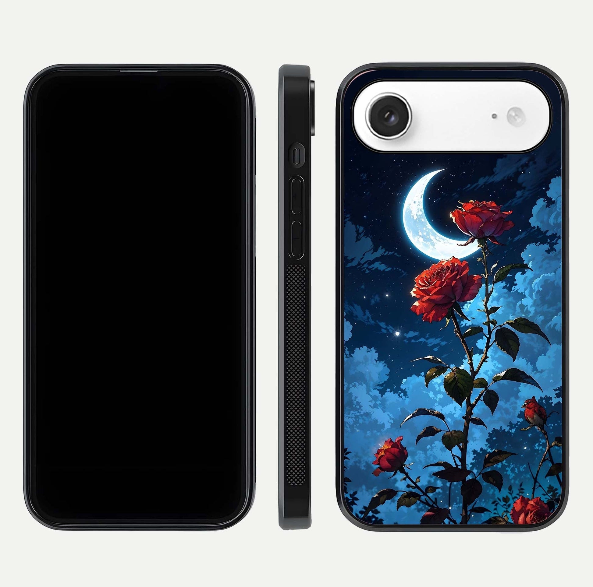 Crimson Rose Moon Glass Case for iPhone Air  dual-view layout displaying red tones and soft gloss