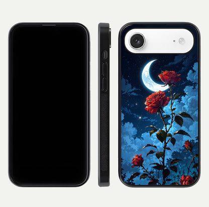 Crimson Rose Moon Glass Case for iPhone Air  dual-view layout displaying red tones and soft gloss