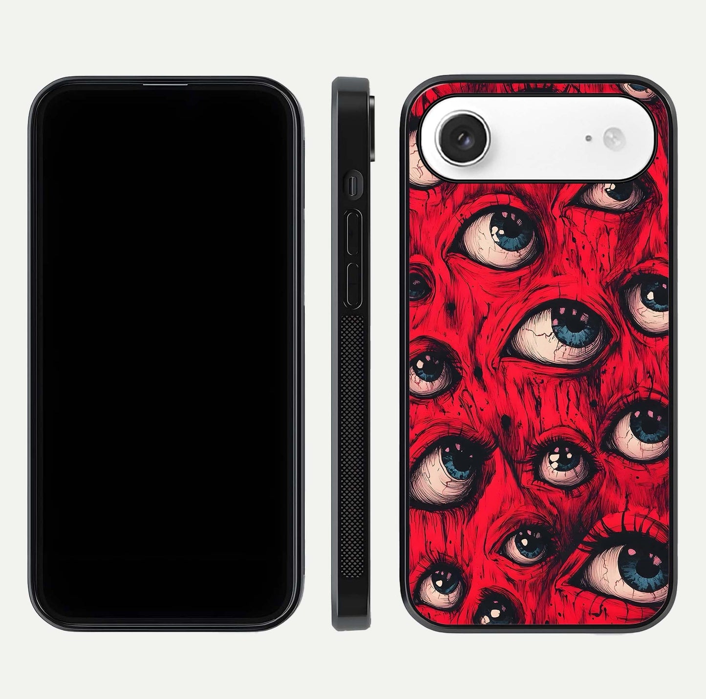 Crimson Watch Eyes Glass Case for iPhone Air  dual-view layout displaying abstract tones and curved edges