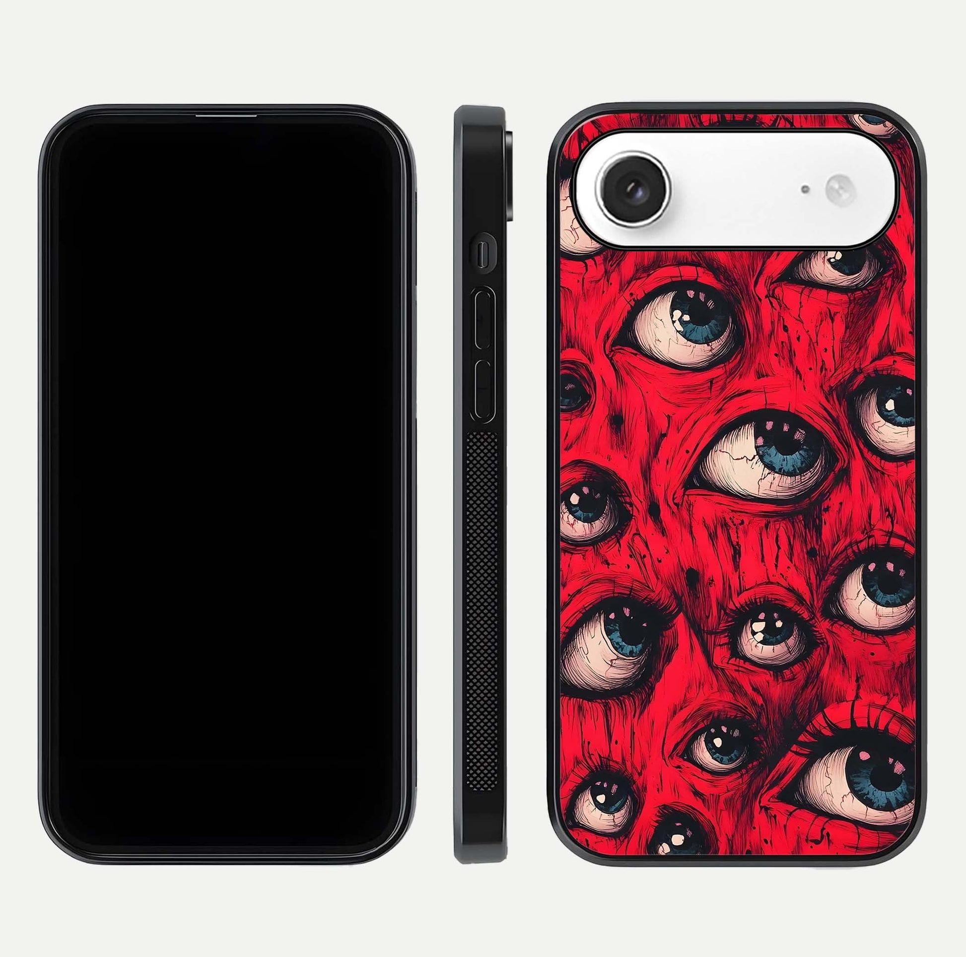 Crimson Watch Eyes Glass Case for iPhone Air  dual-view layout displaying abstract tones and curved edges