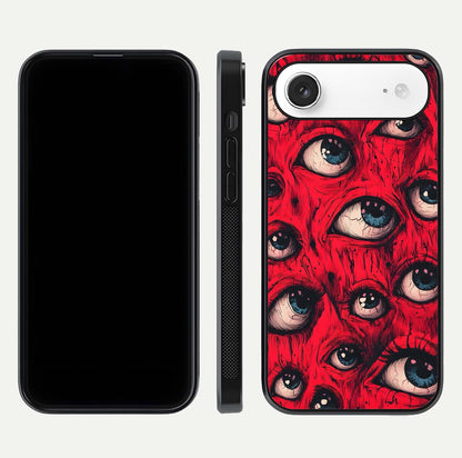 Crimson Watch Eyes Glass Case for iPhone Air  dual-view layout displaying abstract tones and curved edges