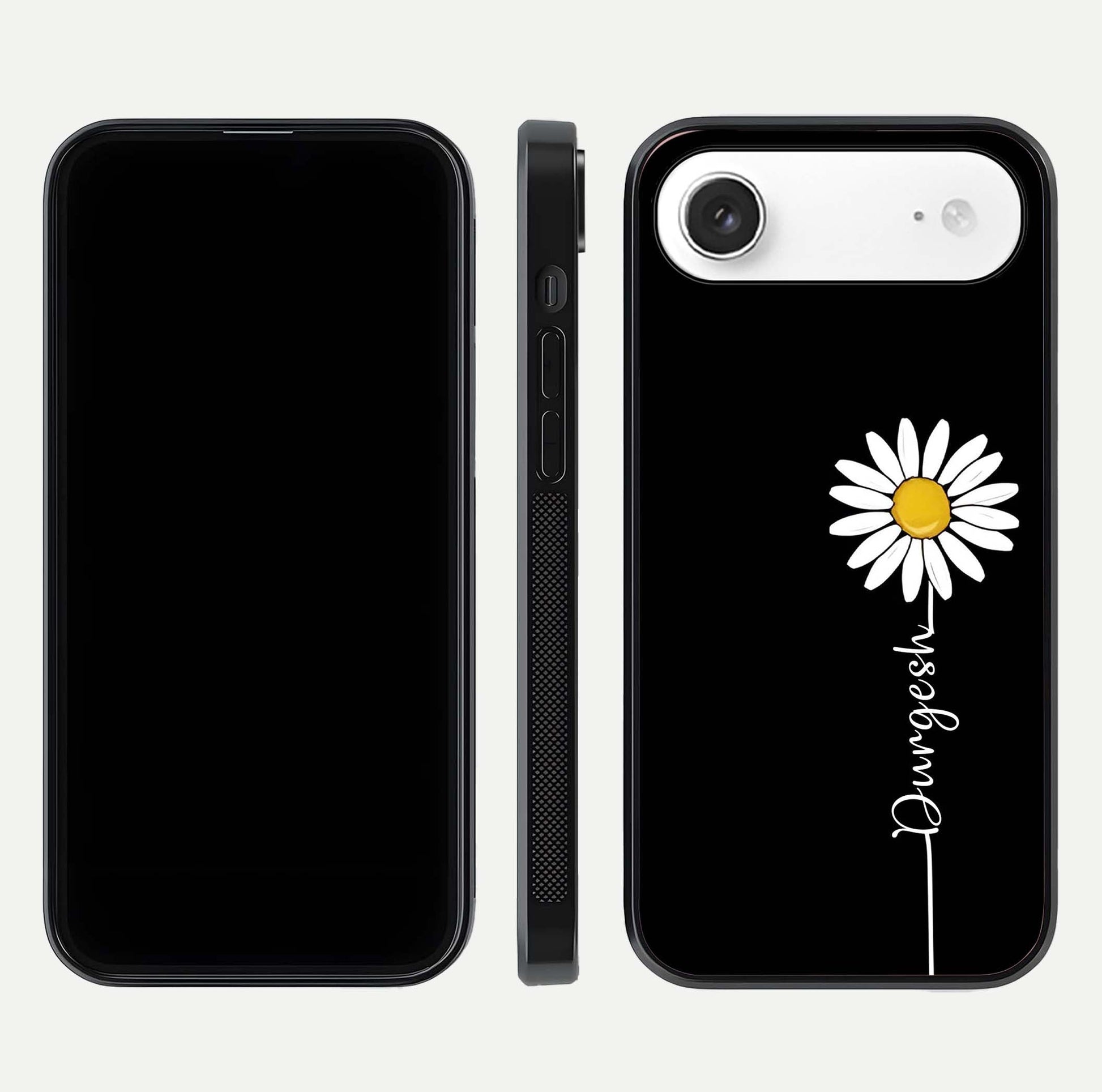 Custom Name White Flower Glass Case for iPhone Air  dual-view layout showing elegant floral tone and curved edge finish