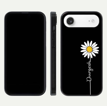 Custom Name White Flower Glass Case for iPhone Air  dual-view layout showing elegant floral tone and curved edge finish