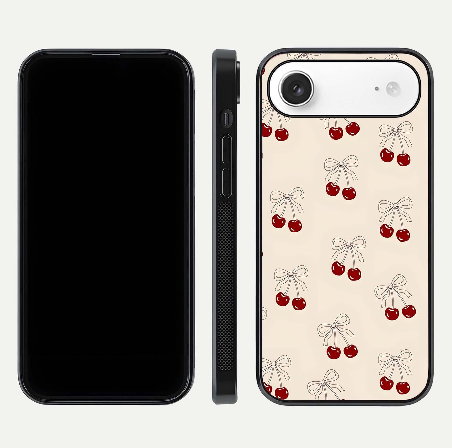 Cute Cherry Pattern Glass Case for iPhone Air  dual-view layout displaying aesthetic fruit print and smooth edges