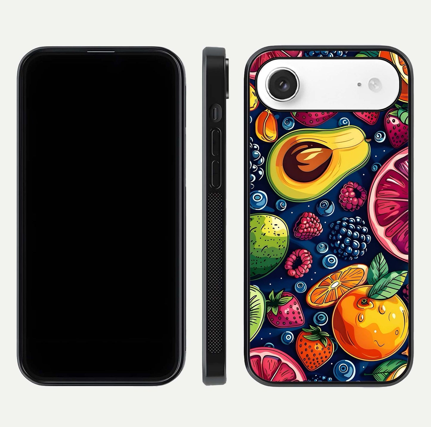 Cute Fruits Art Glass Case for iPhone Air  dual-view layout displaying playful tones and curved design