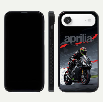 Dark Aprilla Glass Case for iPhone Air  dual-view layout displaying sleek racing look and HD shine
