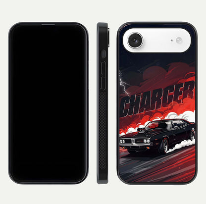 Dark Charger Fury Glass Case for iPhone Air  dual-view layout displaying HD design and polished edges