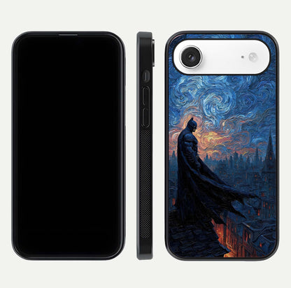 Dark Knight Dusk Glass Case for iPhone Air  dual-view layout displaying HD hero print and curved glass edges