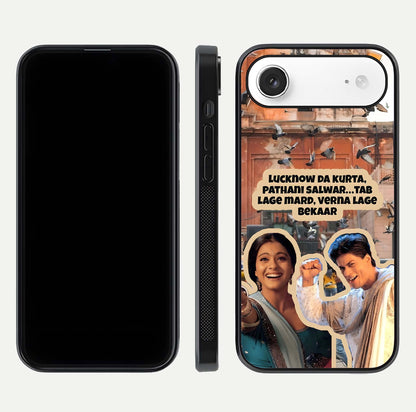 Desi Retro Vibes Glass Case for iPhone Air  dual-view layout showing nostalgic design and smooth glass curve