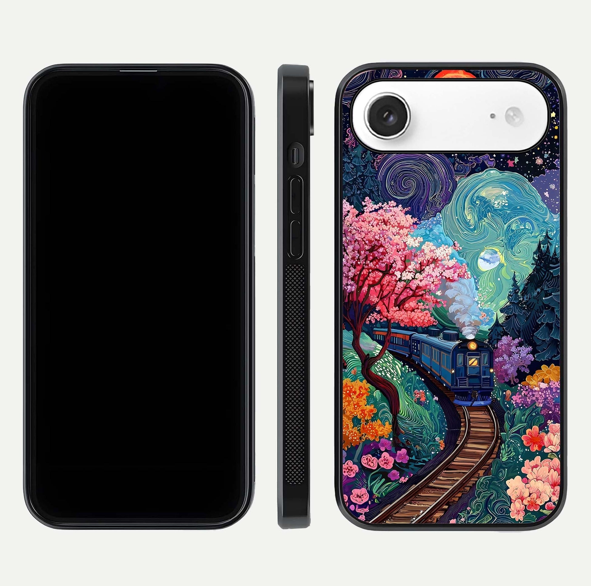 Digital Art Glass Case for iPhone Air  dual-view layout displaying artistic tones and curved glass edge