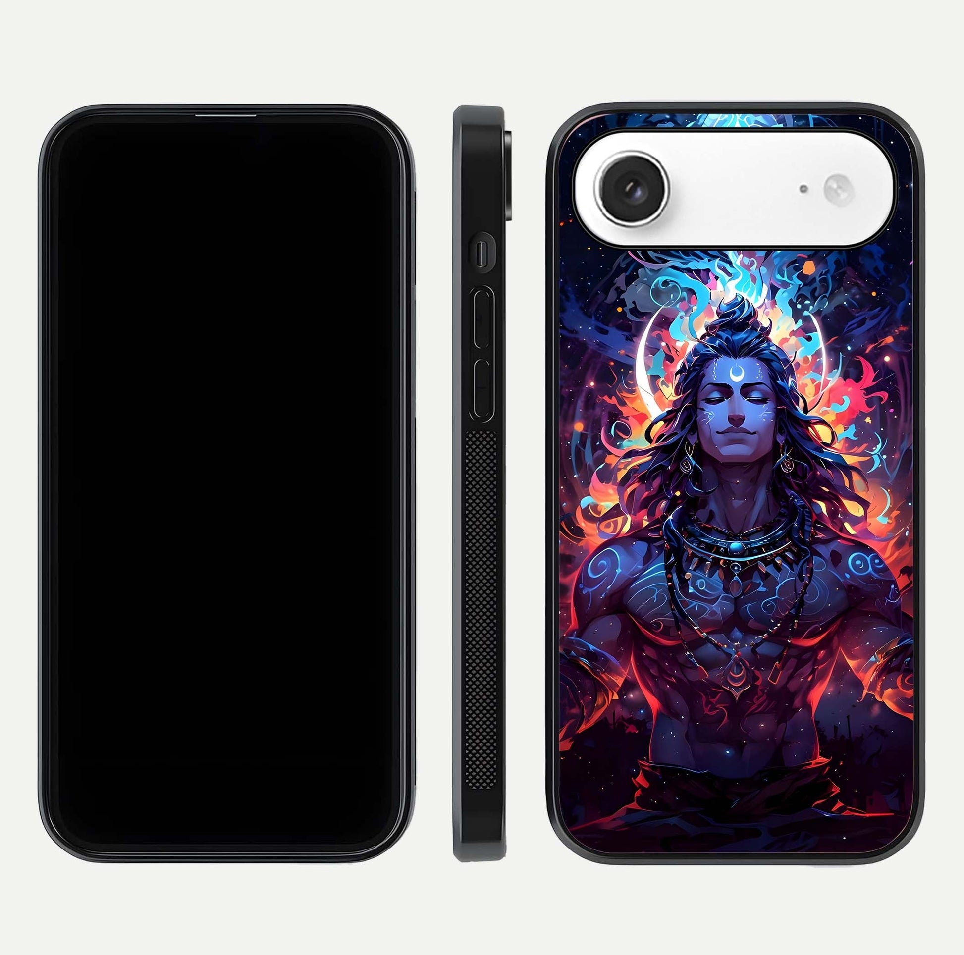Divine Fire Shiv Glass Case for iPhone Air  dual-view layout displaying HD deity print and curved edges