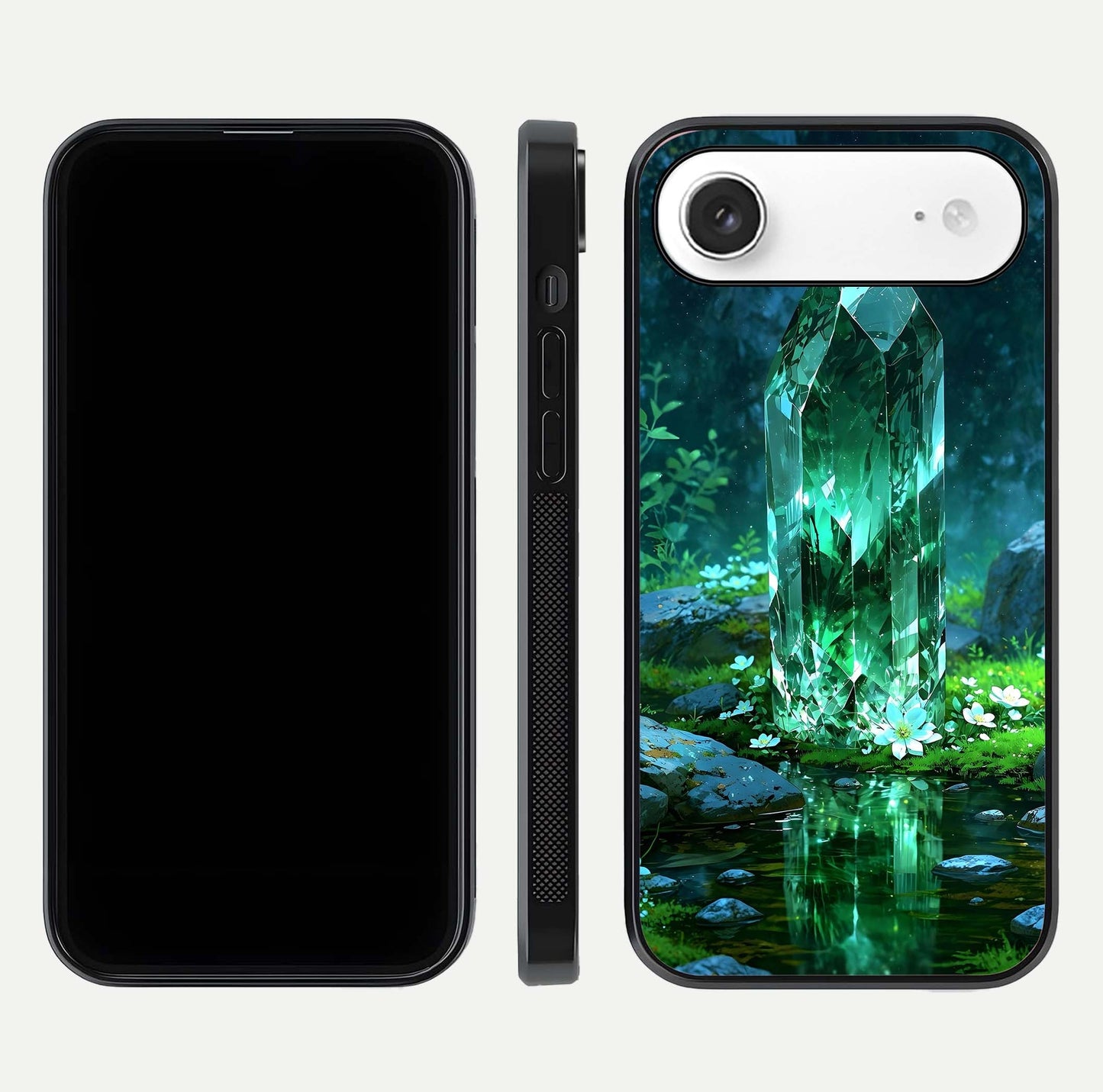 Emerald Light Crystal Glass Case for iPhone Air  dual-view layout displaying gem-like tones and polished edge
