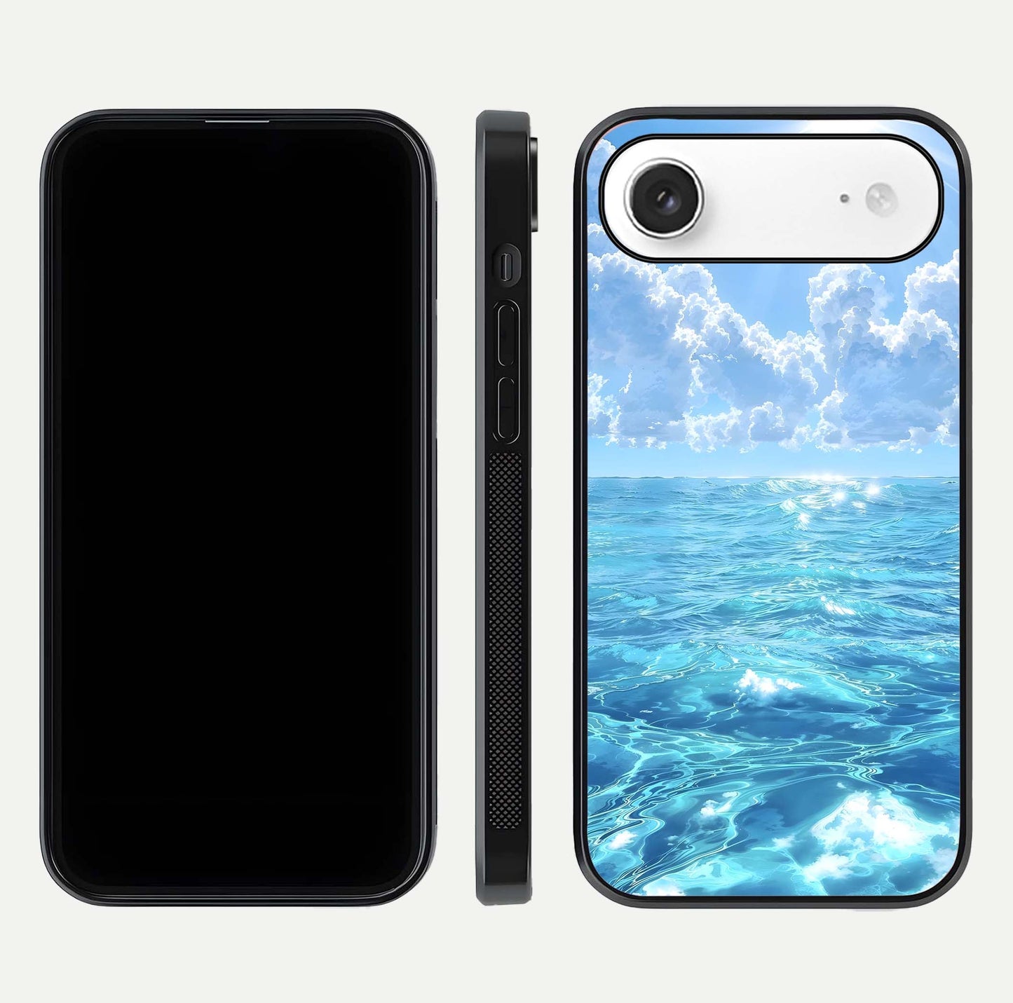 Endless Ocean Horizon Glass Case for iPhone Air  dual-view layout displaying calm seascape and curved edges