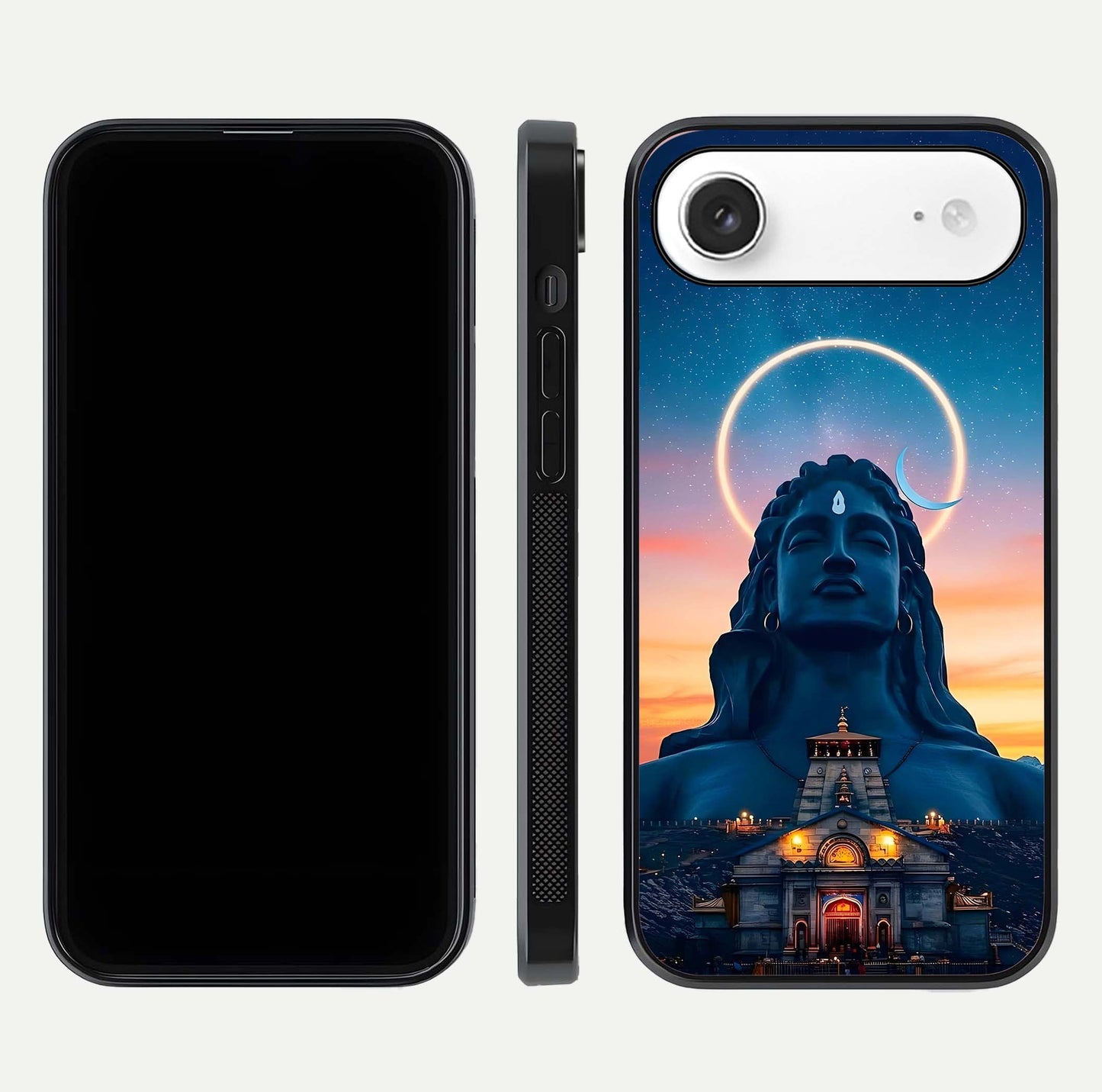 Eternal Shiva Aura Glass Case for iPhone Air  dual-view layout displaying HD deity print and smooth edge