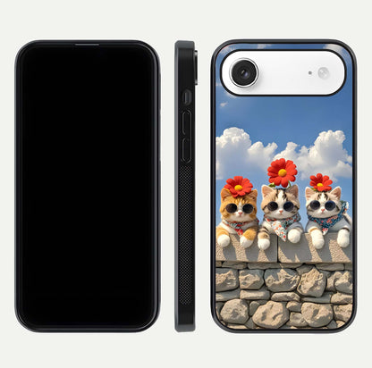 Floral Kitty Squad Glass Case for iPhone Air  dual-view layout displaying vibrant tones and smooth edges