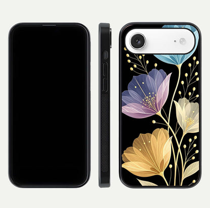 Flower Bloom Glow Glass Case for iPhone Air  dual-view layout displaying petal tones and curved glass edge