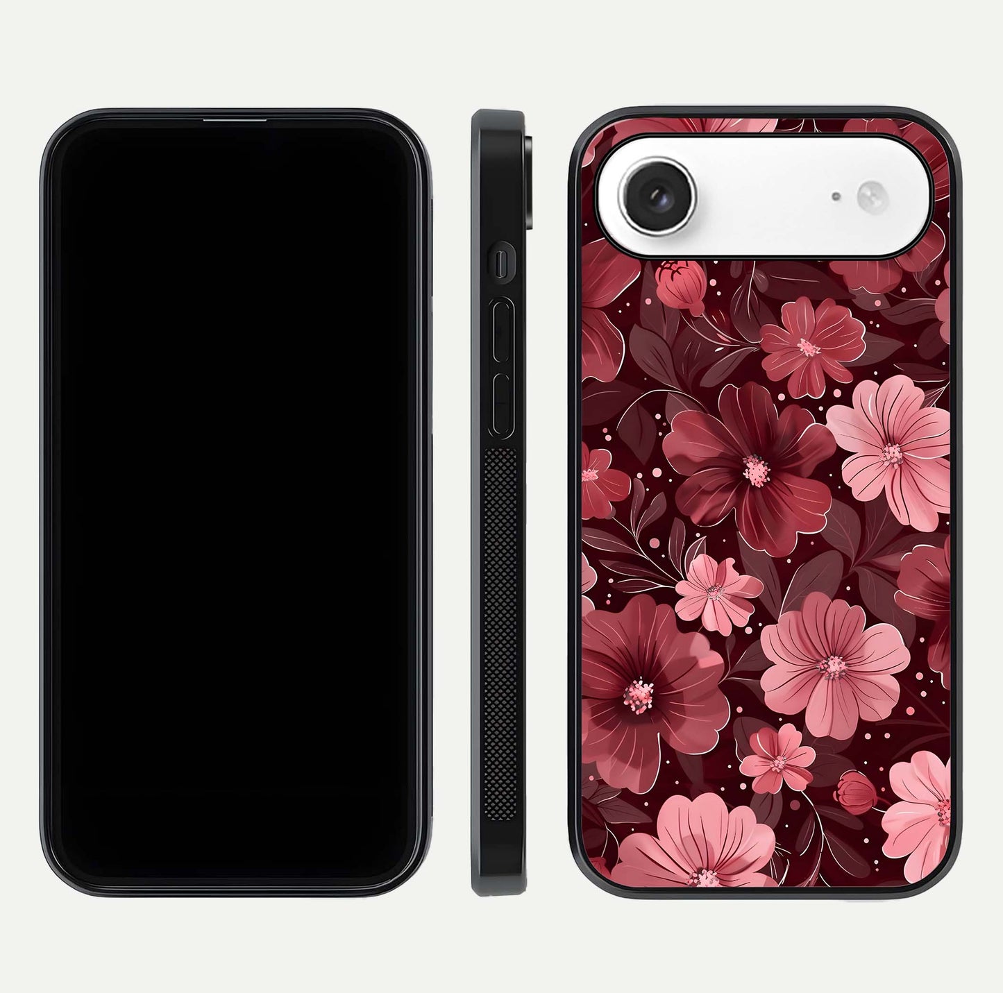 Flower Blush Bloom Glass Case for iPhone Air  dual-view layout displaying HD print and smooth curves