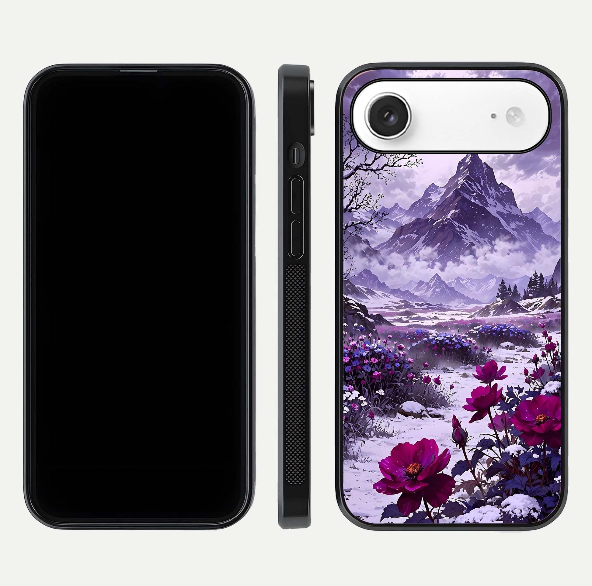 Flower Mountain View Glass Case for iPhone Air  dual-view layout displaying scenic tones and curved glass finish