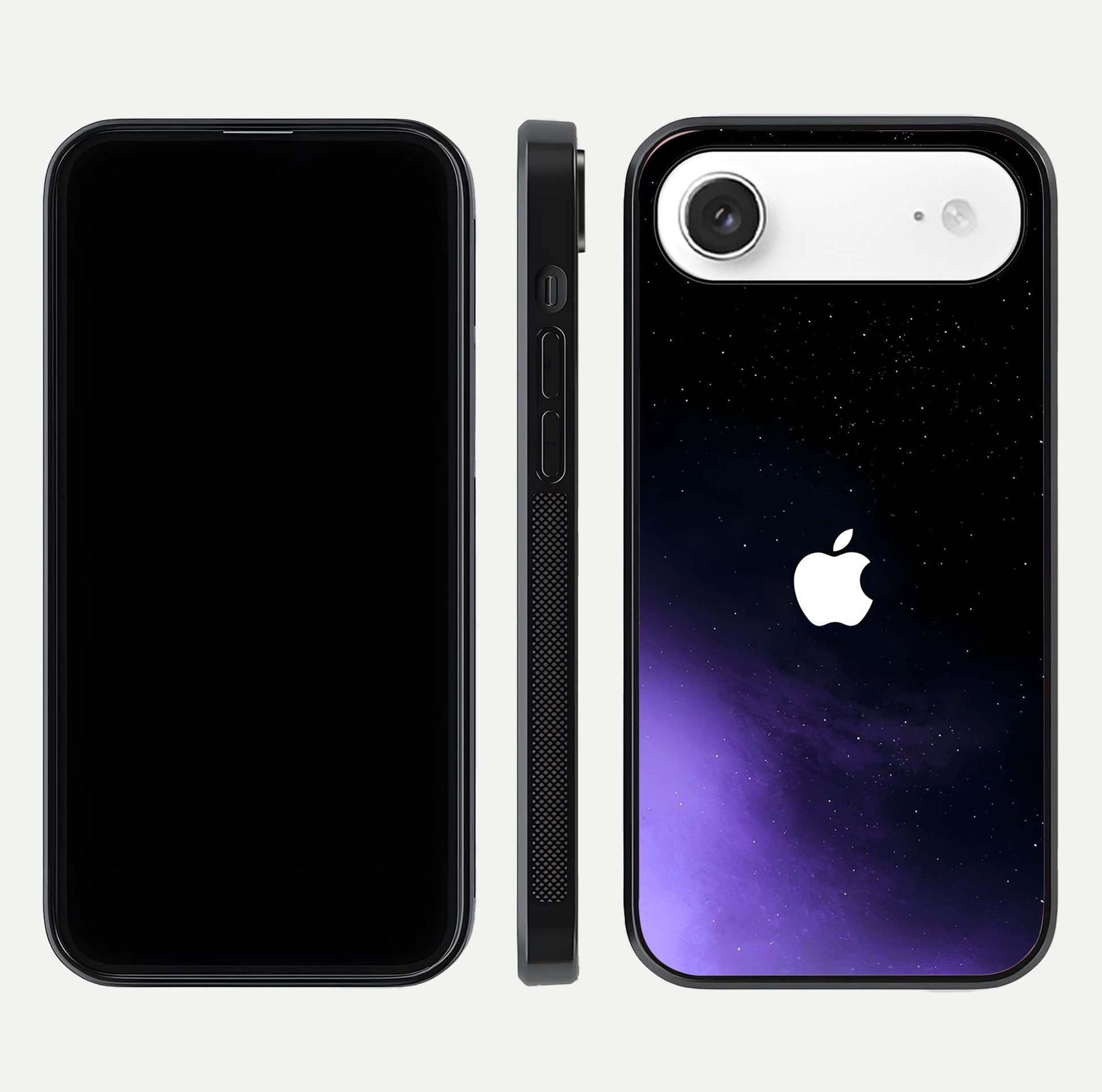 Galaxy Apple Aura Glass Case for iPhone Air  front and back view layout displaying cosmic tones and premium curved glass edges
