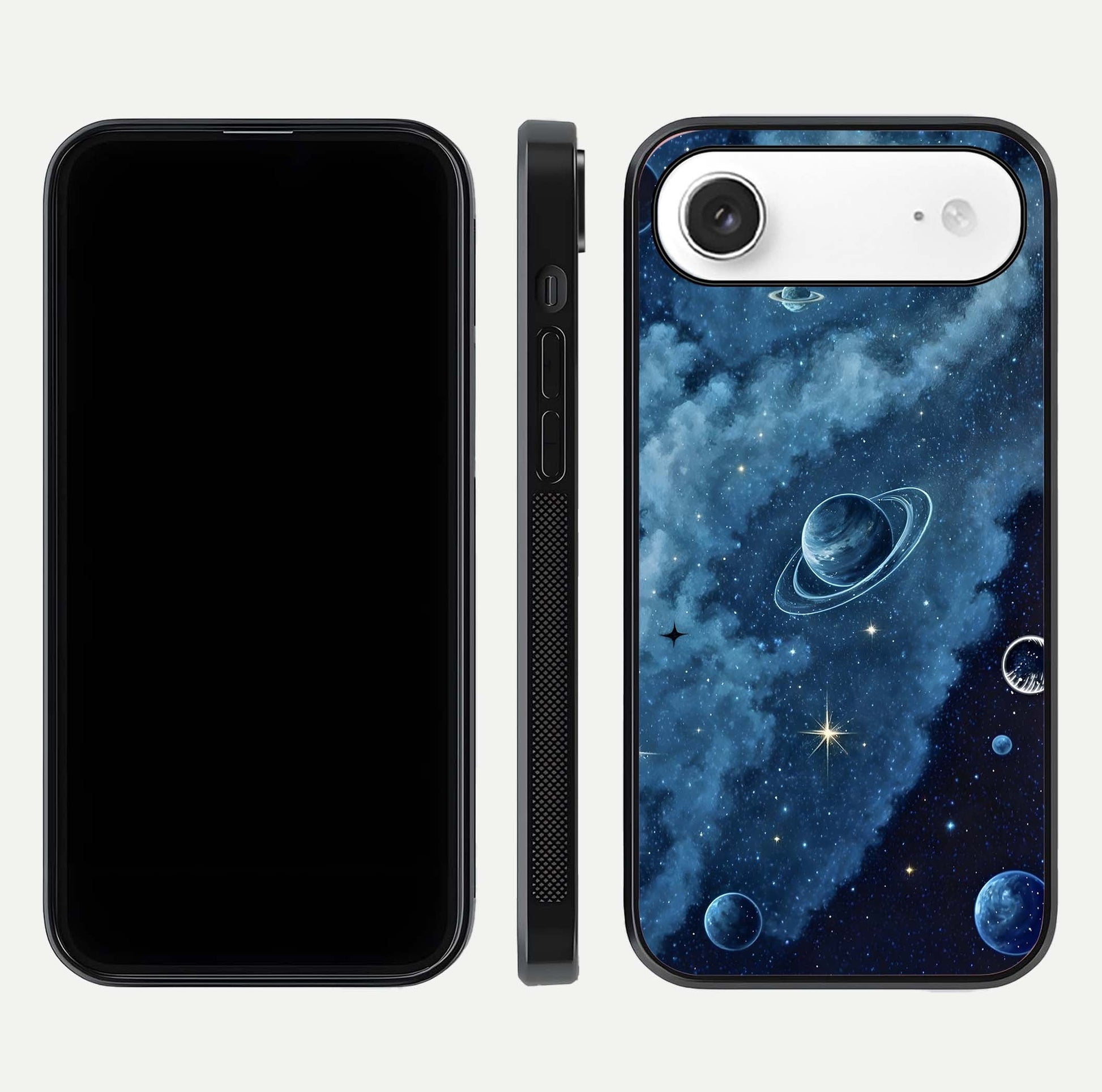 Galaxy Dream Space Glass Case for iPhone Air  front and back view layout showing deep-space tones and curved edges