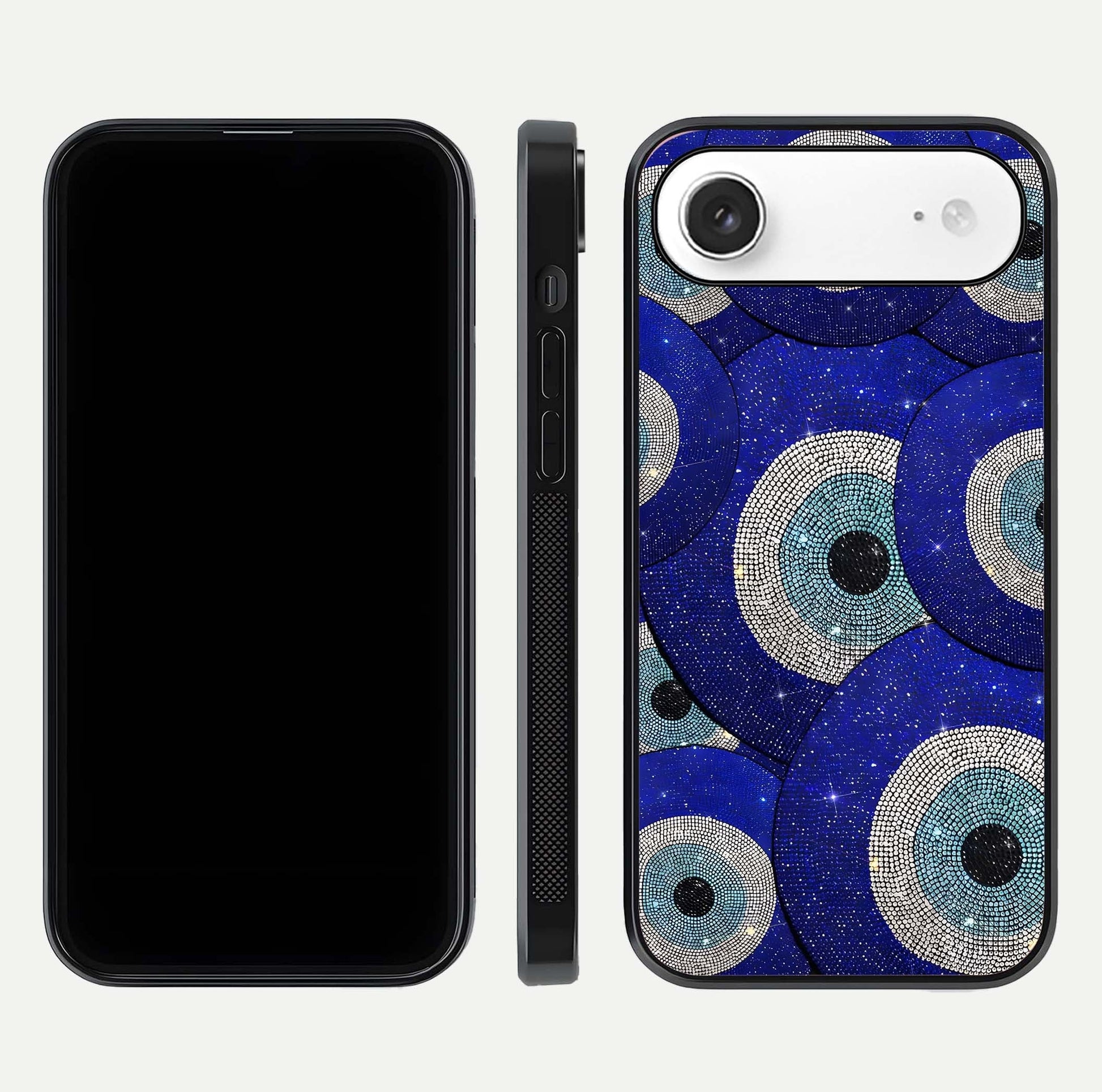 Galaxy Eye Flow Glass Case for iPhone Air  front and back view layout displaying cosmic art and curved glass borders