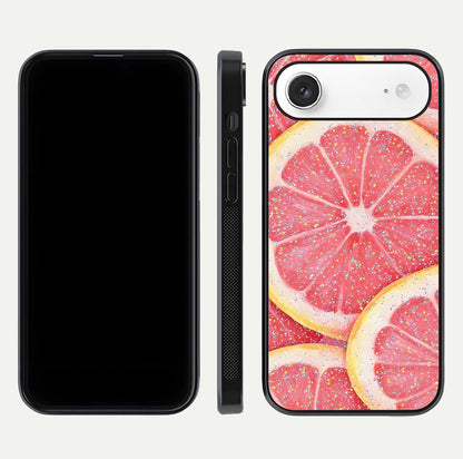 Glitter Grapefruit Glass Case for iPhone Air  front and back view layout highlighting citrus hues and smooth glass