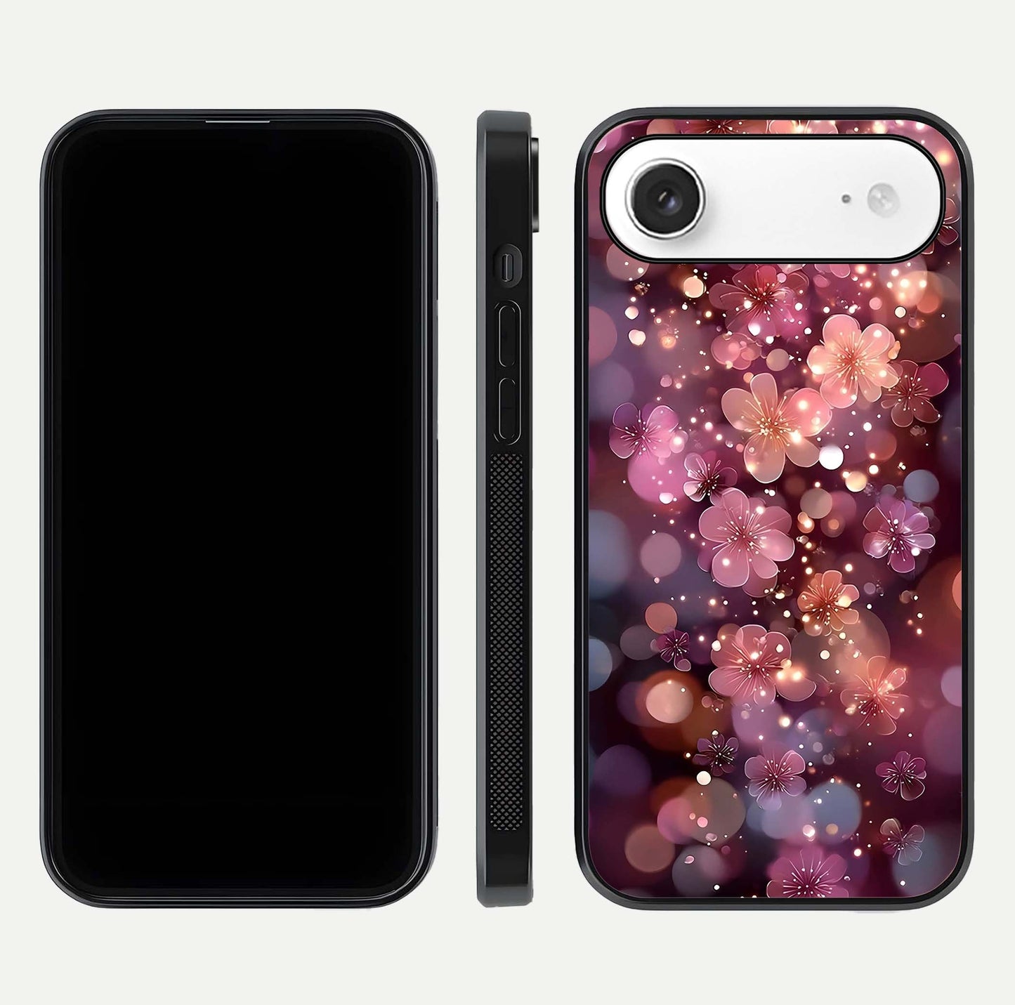 Glowing Petal Bliss Glass Case for iPhone Air  front and back view layout displaying artistic floral design and curved glass