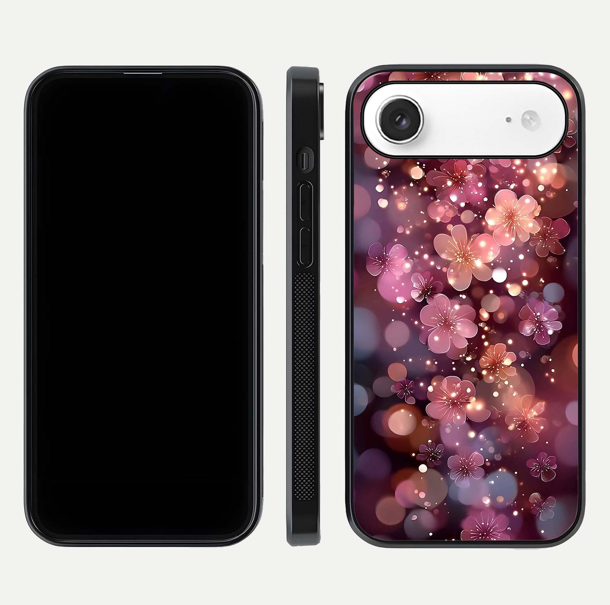 Glowing Petal Bliss Glass Case for iPhone Air  front and back view layout displaying artistic floral design and curved glass