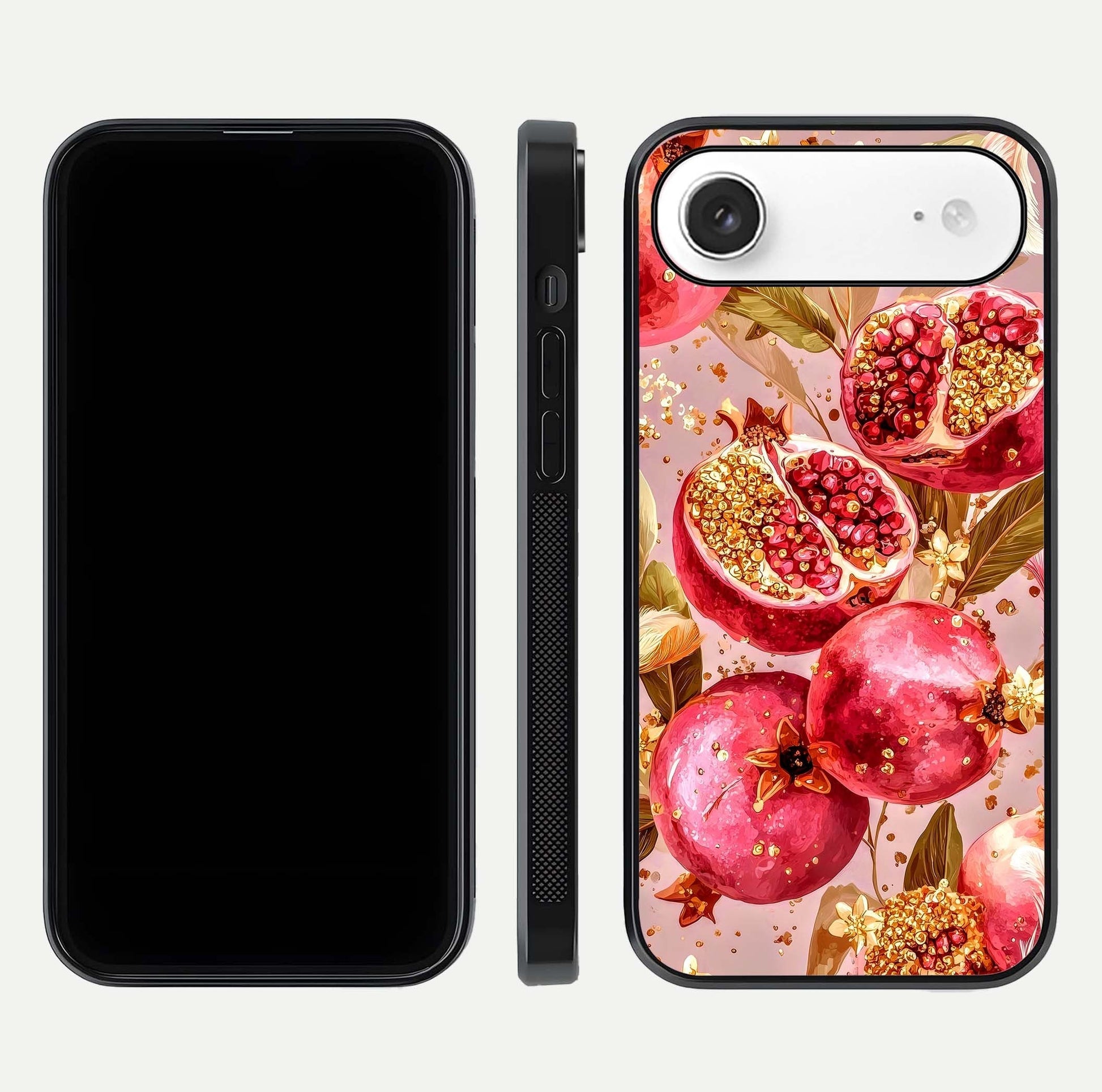 Golden Bloom Glow Glass Case for iPhone Air  front and back view layout highlighting luxury floral pattern and curved edges