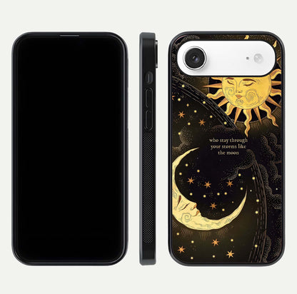 Golden Lunar Love Glass Case for iPhone Air  front and back view layout highlighting celestial tones and curved edges