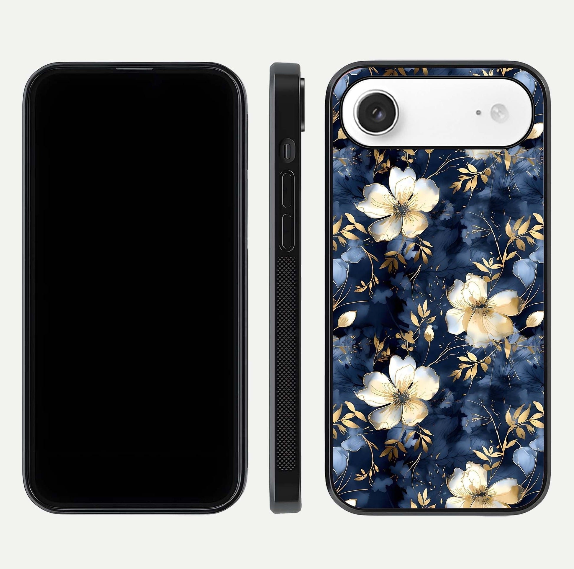 Golden Midnight Bloom Glass Case for iPhone Air  front and back view layout highlighting dark-gold tones and smooth curves