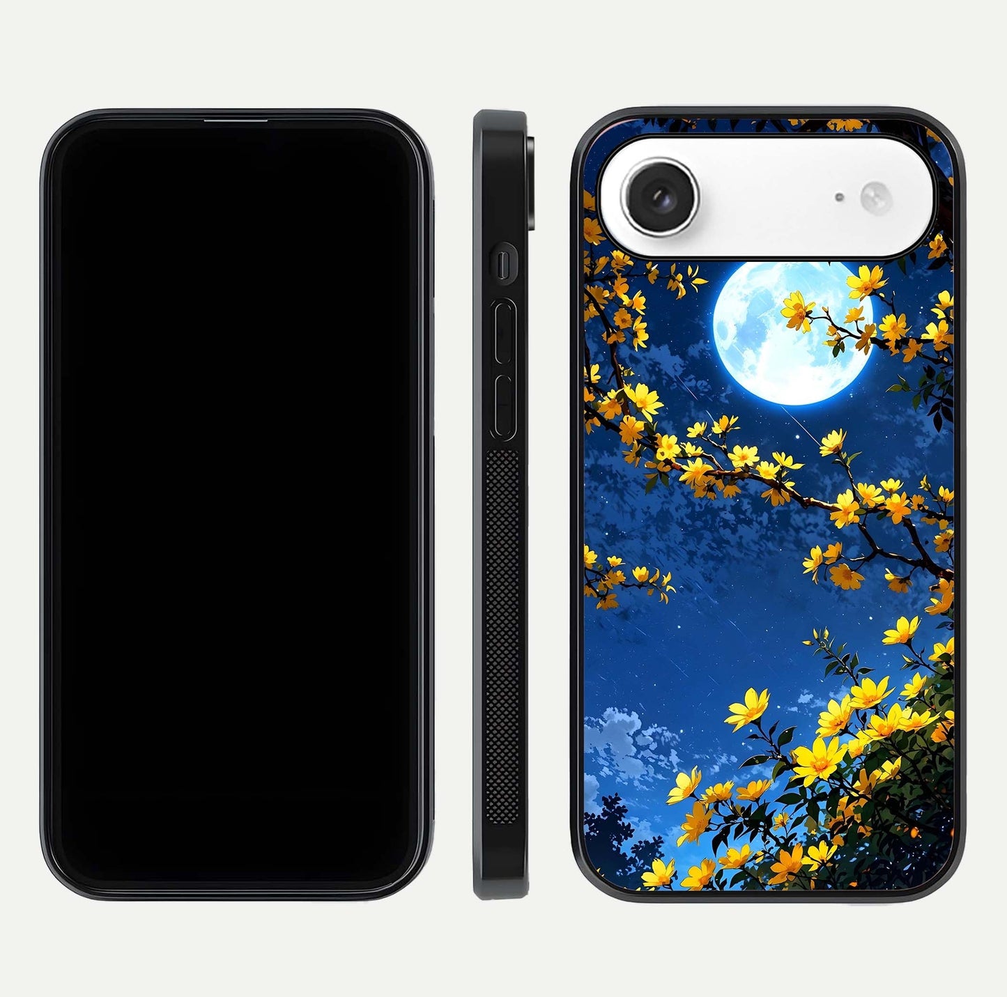 Golden Night Glow Glass Case for iPhone Air  front and back view layout displaying metallic glow and curved glass edge