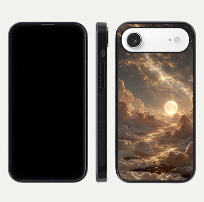 Golden Sky Dream Glass Case for iPhone Air  front and back view layout highlighting celestial gold hues and curved glass