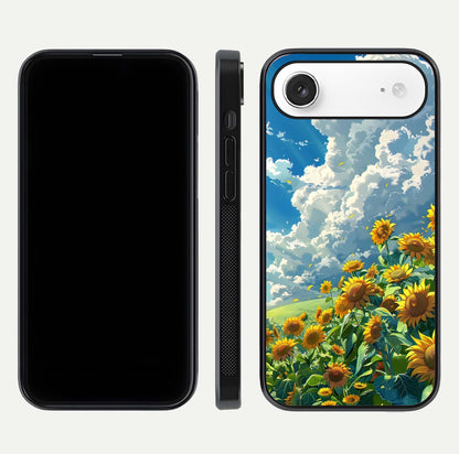 Golden Sun Glory Glass Case for iPhone Air  front and back view layout displaying bright golden tones and curved edges