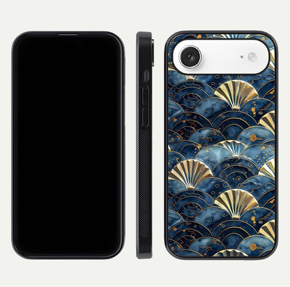 Golden Wave Luxe Glass Case for iPhone Air  front and back view layout highlighting fluid gold design and curved glass