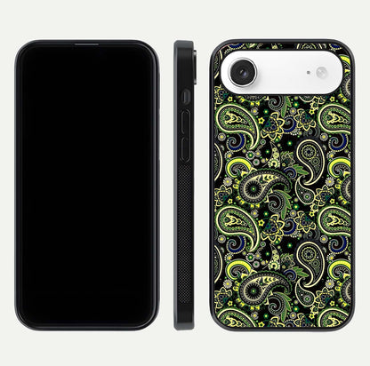 Green Mandala Pattern Glass Case for iPhone Air  front and back view layout highlighting geometric art and curved glass